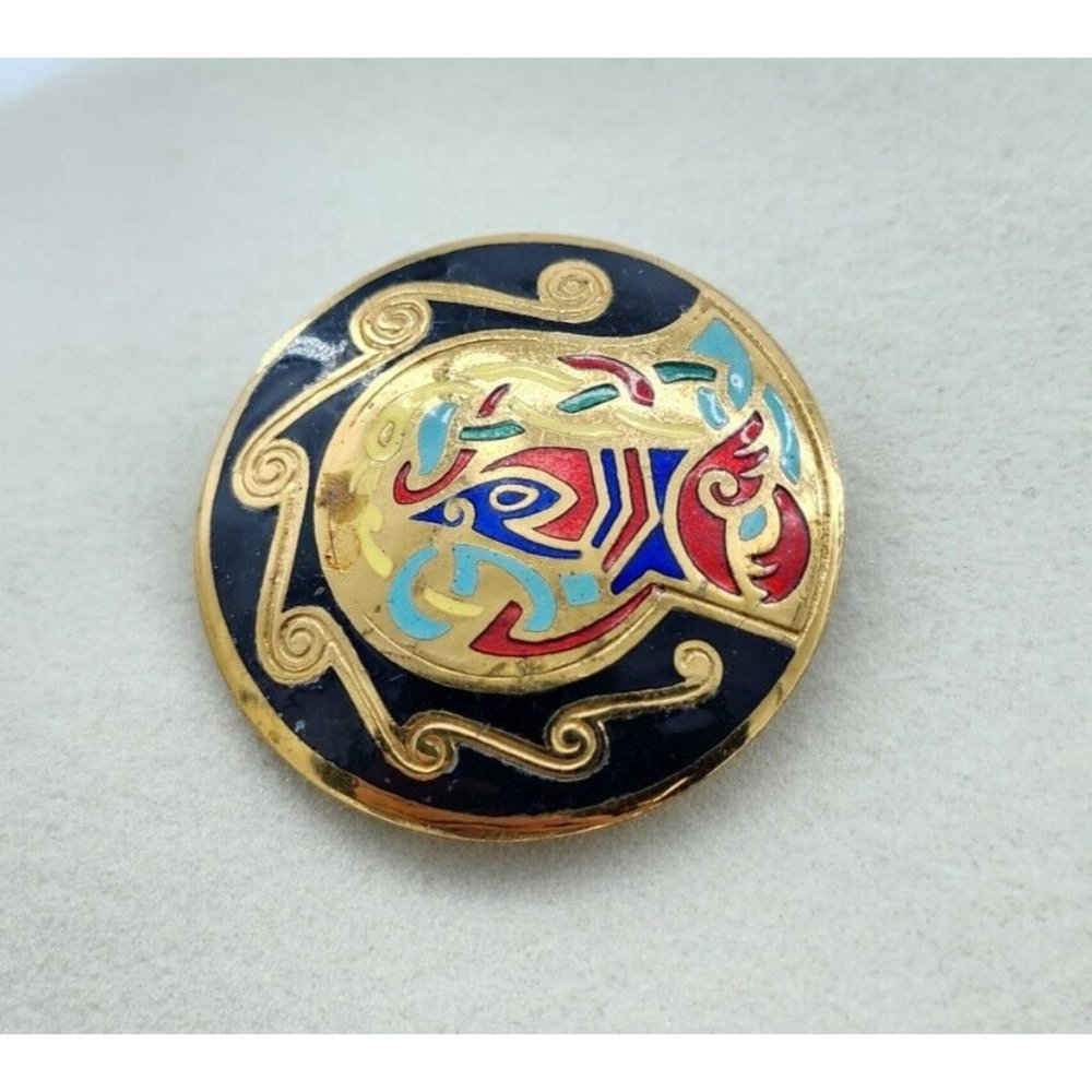 VTG Tara Ware Of Dublin Irish Brooch Book of Kells Enameled Celtic Shield Crest